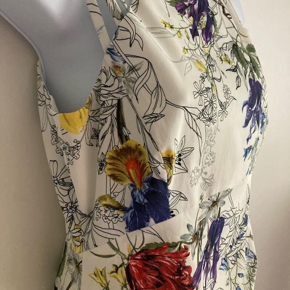 Karen Millen The Atelier White Hand-Painted Floral Print Strappy Sheath Dress, 8 - Picture 9 of 16